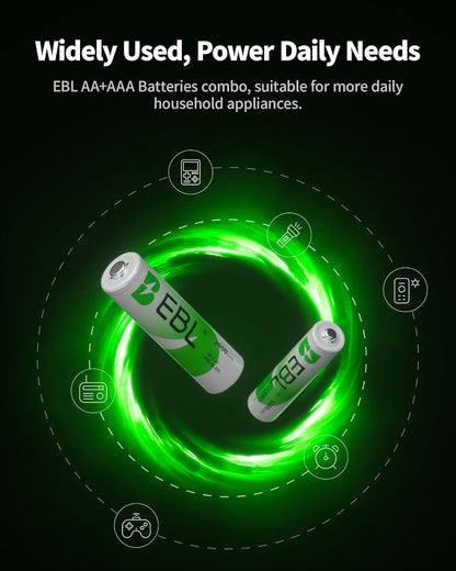 AA Rechargeable Batteries 2800Mah 4 Pack and AAA Rechargeable Batteries 1100Mah 4 Pack, 1.2V Ni-Mh AA AAA Batteries Combo