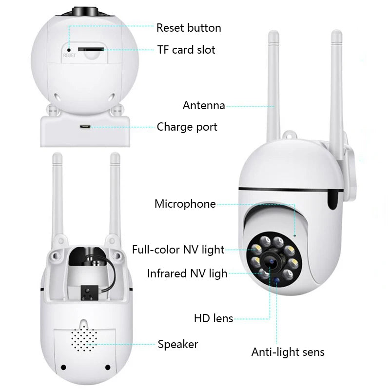 Cámara de Seguridad WiFi PTZ 8MP — Visión Nocturna, 360°, Seguimiento Automático