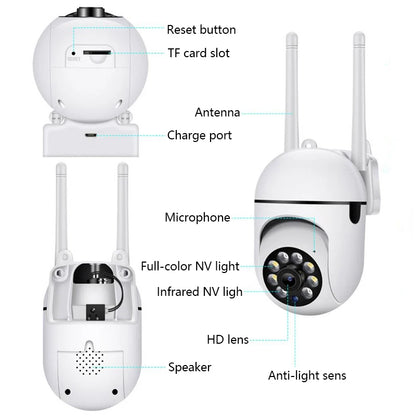 Cámara de Seguridad WiFi PTZ 8MP — Visión Nocturna, 360°, Seguimiento Automático