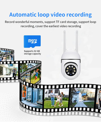 Cámara de Seguridad WiFi PTZ 8MP — Visión Nocturna, 360°, Seguimiento Automático