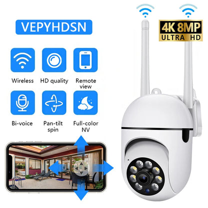 Cámara de Seguridad WiFi PTZ 8MP — Visión Nocturna, 360°, Seguimiento Automático