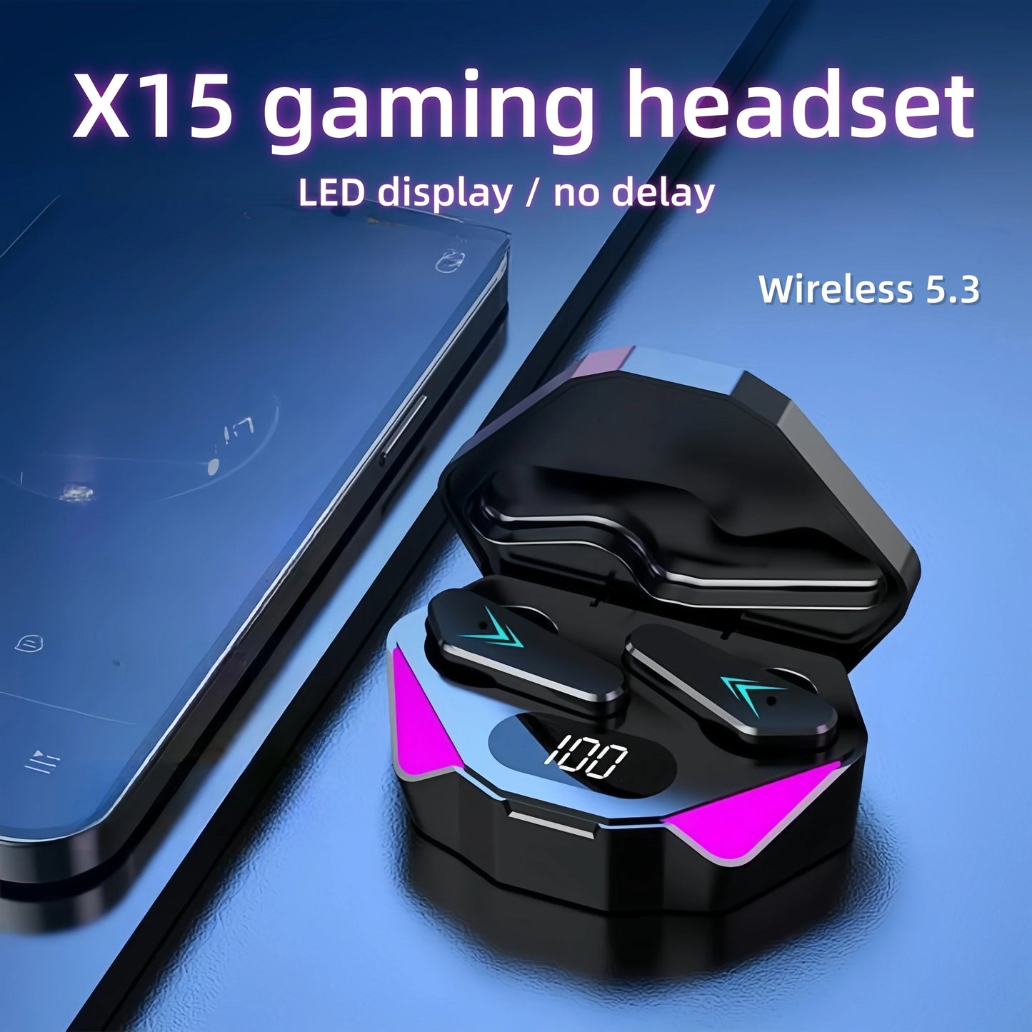 Auriculares Gamer X15 TWS — Bluetooth 5.3, Pantalla LED y Micrófono