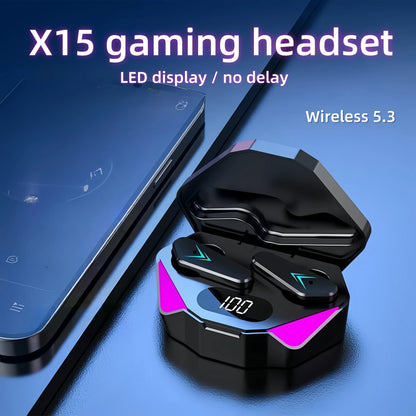 Auriculares Gamer X15 TWS — Bluetooth 5.3, Pantalla LED y Micrófono