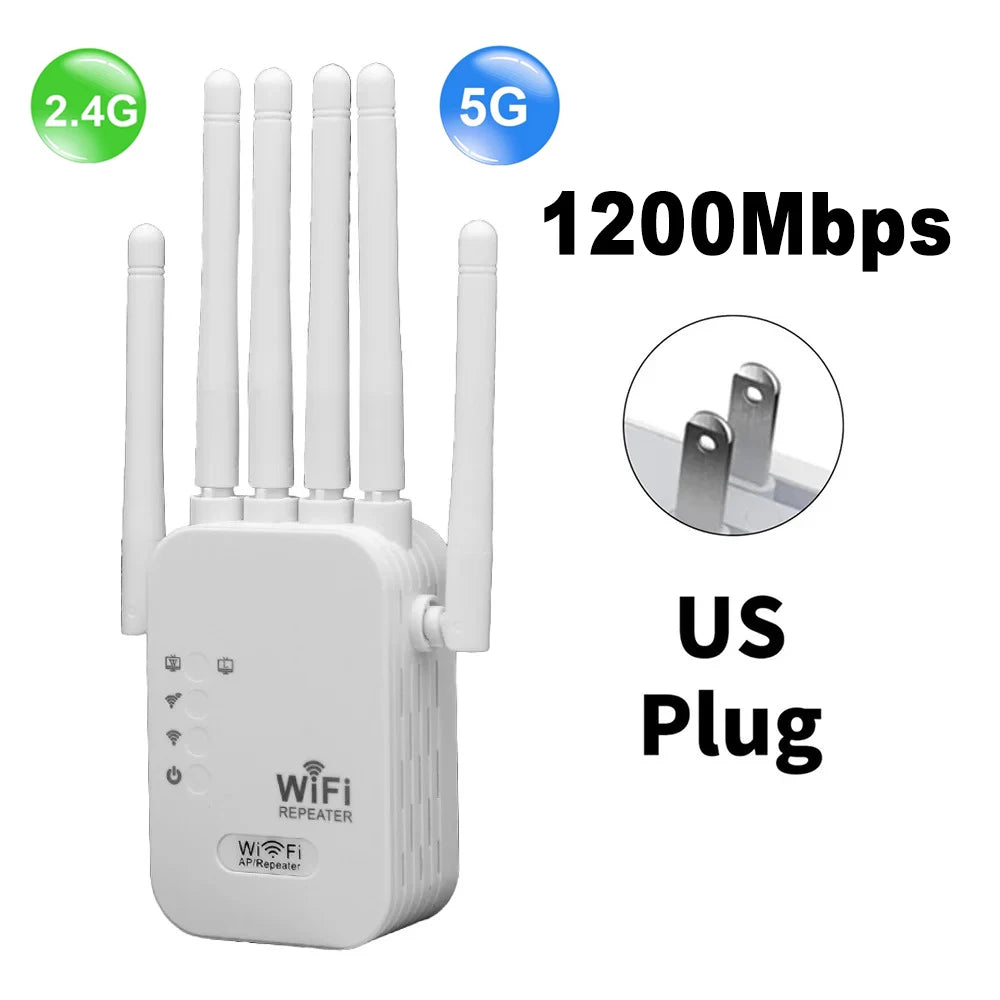 Repetidor WiFi Doble Banda 1200 Mbps — Amplificador 2.4GHz y 5GHz, 6 Antenas