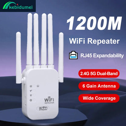 Repetidor WiFi Doble Banda 1200 Mbps — Amplificador 2.4GHz y 5GHz, 6 Antenas