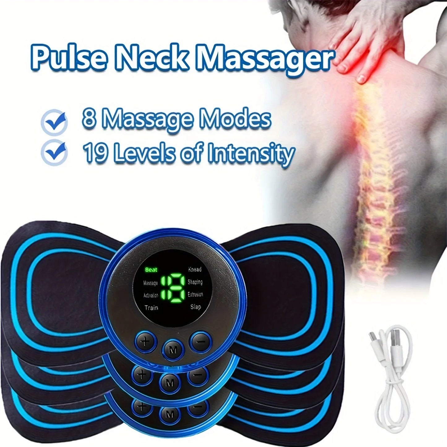 Masajeador Cervical EMS — 8 Modos, 19 Niveles de Intensidad, Inalámbrico