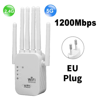 Repetidor WiFi Doble Banda 1200 Mbps — Amplificador 2.4GHz y 5GHz, 6 Antenas