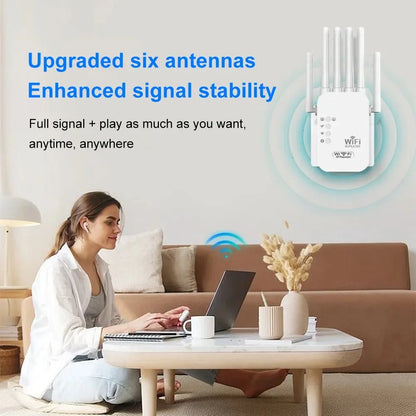 Repetidor WiFi Doble Banda 1200 Mbps — Amplificador 2.4GHz y 5GHz, 6 Antenas