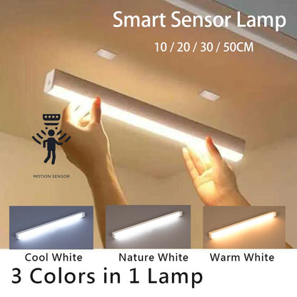 Barra LED con Sensor de Movimiento — Recargable USB-C, 3 Tonos de Luz